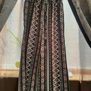Bohemian Patterned Flowy Pants - Black and Brown